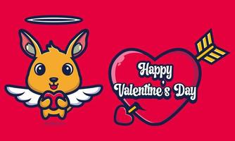 lindo canguro abrazando un corazón con saludos de feliz día de san valentín vector