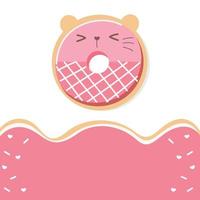 Pink Donut vector set isolated on white and pink background. Top View Donuts collection into glaze with strawberry.flat design illustration. Kawaii,cute cartoon sweets and desserts.
