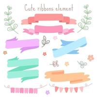 set of pastel ribbons.cute element for decoration banner.leave , flower, flag isolated on white background. vector