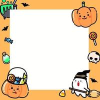 Halloween concept.orange cute card with square frame .minimal cartoon flat design holiday background for banner ,notepad. Vector illustration.