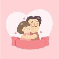 happy dad and his daughter hugging. happy Father's day card. vector drawing concept of love and affection for a happy family