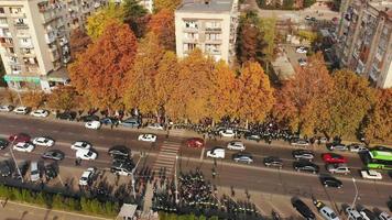 Tbilisi, Georgia - 10th november, 2021 - Aerial view Police troop arrest aggressive protestor in street on anti-government protest in street in Saburtalo by state security office video