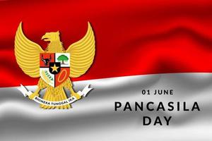 pancasila day illustration with indonesia flag realistic background vector