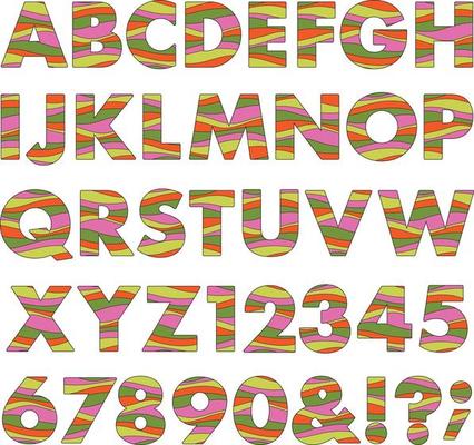 pink green orange wavy stripe alphabet