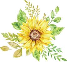 Watercolor Sunflower Bouquet Vector Illustration