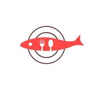 icono de logotipo de plantilla pescado en un plato con cucharas y tenedor perfecto para el bar de mariscos con logotipo vector