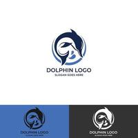 . Dolphin on the Wave. Water Animal icon. Abstract alphabet, font emblem. Branding Identity Corporate vector logo design template Isolated on a white background