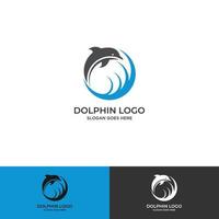 . Dolphin on the Wave. Water Animal icon. Abstract alphabet, font emblem. Branding Identity Corporate vector logo design template Isolated on a white background