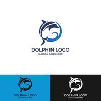 . Dolphin on the Wave. Water Animal icon. Abstract alphabet, font emblem. Branding Identity Corporate vector logo design template Isolated on a white background