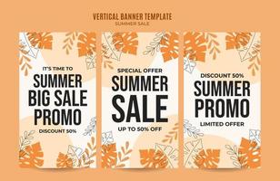 Happy Summer Sale Web Banner for Social Media Vertical Poster, banner, space area and background vector