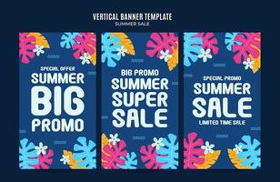 banner web de venta de verano feliz para póster vertical de redes sociales, banner, área espacial y fondo vector