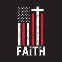cruz de bandera de estados unidos angustiada con vector de texto de fe, diseño de camiseta cristiana