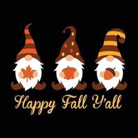 happy fall y'all autumn gnome t shirt design vector, fall gnome vector icon