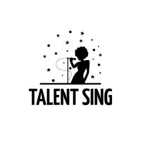 Logo design with isolated female singer and microphone, karaoke and microphone and musical notes, singing party or club composition, isolated collection, music entertainment, life vector