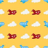 Seamless pattern with color aircrafts, airplane in the sky.