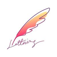 Lettering logo with bird feather pen vector illustration