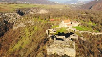 Aerial view Dmanisi - medieval town with its citadel, public and religious buildings. Archaeological heritage site UNESCO