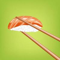 Sushi with chopsticks on the green background vector