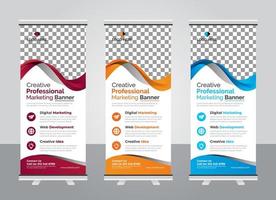 Corporate colorful roll up banner design template vector