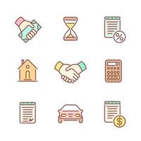 Leasing, banking, loan line icons with color filling vector