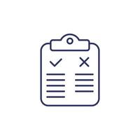 Pros and cons line icon with clipboard vector