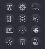 Security and protection line icons set, cybersecurity, secure browsing, firewall vector