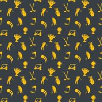 golf, seamless pattern, dark background with yellow icons, vector illustration