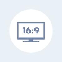 widescreen tv icon on white, aspect ratio 16 9 vector
