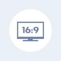 widescreen tv icon on white, aspect ratio 16 9 vector