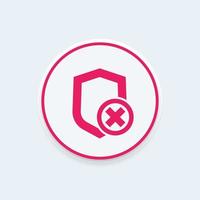 Shield icon, insecure, unprotected, security removed, vector illustration