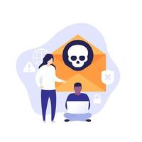malware, email with virus, vector illustration with people