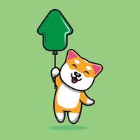 Cute Shiba Inu floating with balloon cartoon vector icon illustration