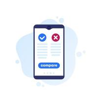 Pros and cons mobile app, vector icon for web