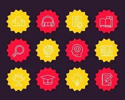 education, training courses, e-learning linear icons set vector