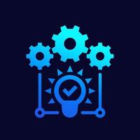 idea execution icon with gears, vector