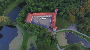 Aerial panorama of historical Panemune castle in Vytenai, Jurbarkas district, Lithuania by Nemunas river
