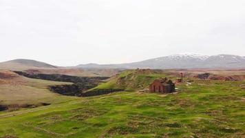 Aerial view Ani Ruins. Ani is ruined and deserted medieval Armenian city in province of Kars. Turkey travel destinations