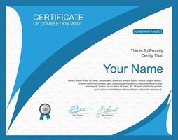 Certificate Template Vector Design white background with blue curved lines