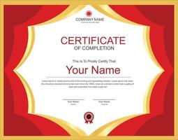 simple certificate template design with red color curve vector