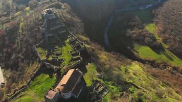 Aerial view Dmanisi - medieval town with its citadel, public and religious buildings. Archaeological heritage site UNESCO video