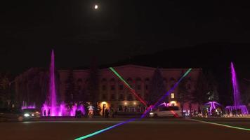 Vanadzor, Armenia, 2021 - Static view animated musical dancing fountains show in city center square