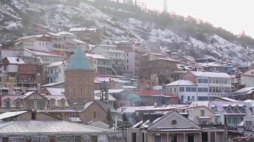 Historical buildings old town Georgia capital Tbilisi in winter. Sightseeing attractions and landmarks in caucasus