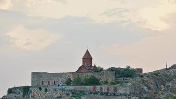 Static view Khor Virap monastery with tourists timelapse with sky background.in Armenia.Famous landmark in caucasus region. video