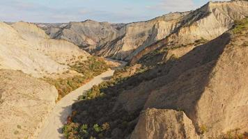 sorvola una vista panoramica panoramica di bellissime formazioni rocciose uniche nelle montagne della Georgia. concetto di geologia e flora del parco nazionale vashlovani video