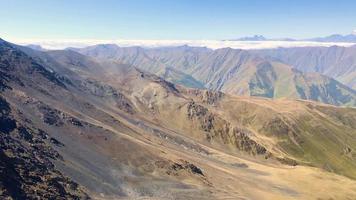 Panoramic panning view of scenic caucasian mountains from Atsunta pass 3400m