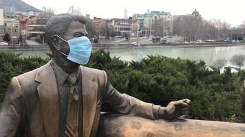 President statue in Tbilisi city park during pandemic video