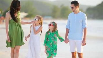 gelukkige mooie familie op een strand tijdens de zomervakantie video