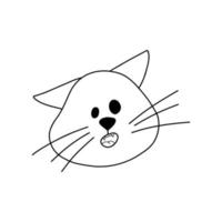 Doodle portrait of stunned cat. Overwhelmed kitten, line animal fictional character isolated on white. Hand drawn vector illustration.