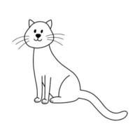 Vector illustration of doodle cat in cartoon style. Cute animal character for print, design, textile, coloring page.