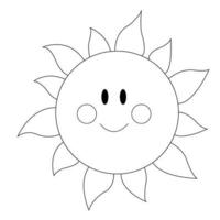 Doodle cartoon sun. Vector line art illustration, logo, childrens coloring page.